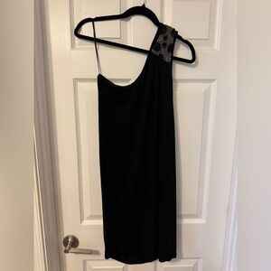 Mango Black Asymmetrical One-Shoulder Beaded Cocktail Dress sz M